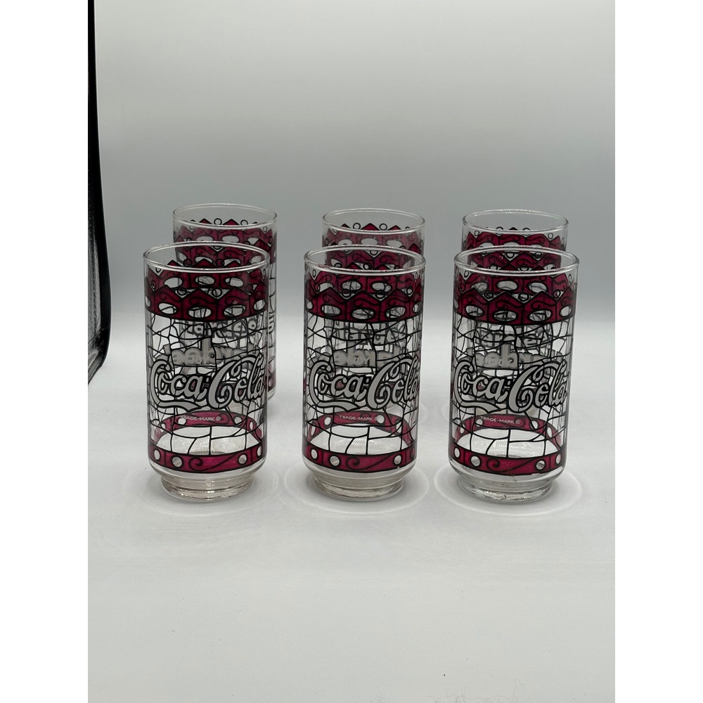 Vintage Coca-Cola Hardee's Tiffany Stained Glass Style Tumblers Set of 6
